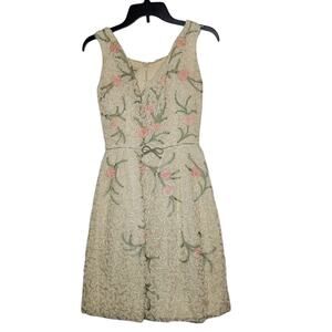 Vintage Esther Pomerantz 50s Sleeveless Dress Crinoline Cream Pink Green Lace